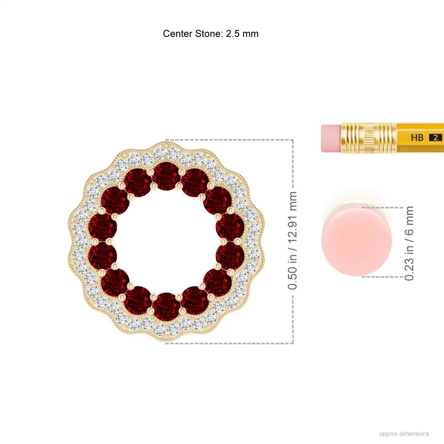 14k Solid Red Ruby & Diamond Floral Circle Pendant Top Quality Handmade Fine Jewelry Party Wear Hollow Circle Pendant For Woman