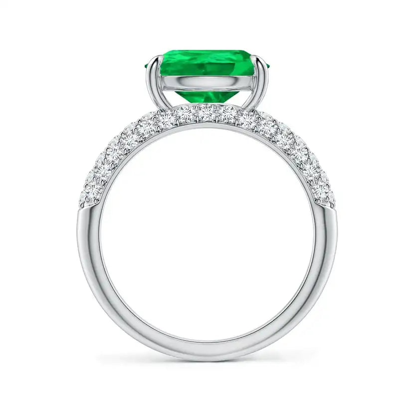 14K Solid Gold Off-Centered Pear Emerald Engagement Ring with Diamond Accents Handmade Customized Fine Jewelry Wedding