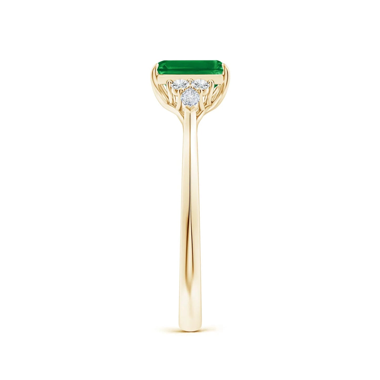 14k Solid Gold Emerald Cut Natural Green Emerald Gemstone With Side Diamond Engagement Ring Fine Jewelry Handmade Solitaire Ring
