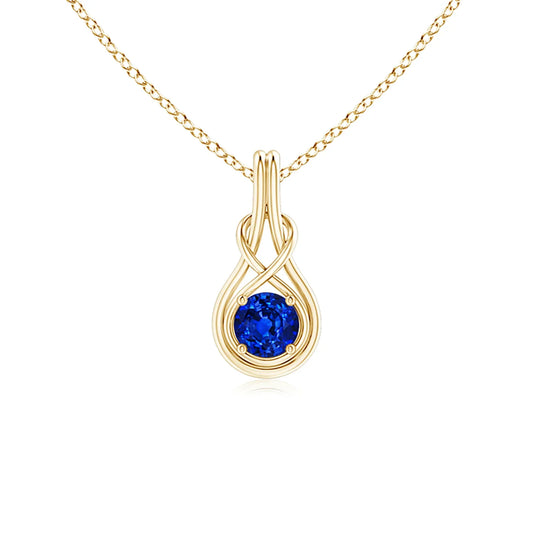 14K 18K Gold Natural Prong Sett Round Cut Blue Sapphire Solitaire Infinity Knot Pendant Handmade Fine Jewelry Direct Wholesaler