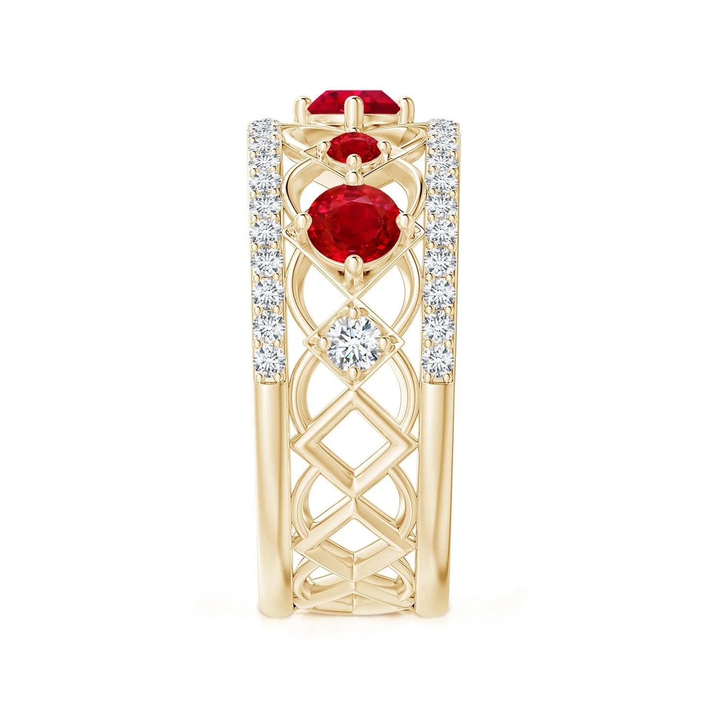14k Solid Gold Art Deco Designer Ring Classic Engagement Cluster Ring Art Deco Inspired Graduated Ruby and Diamond Ring OEM