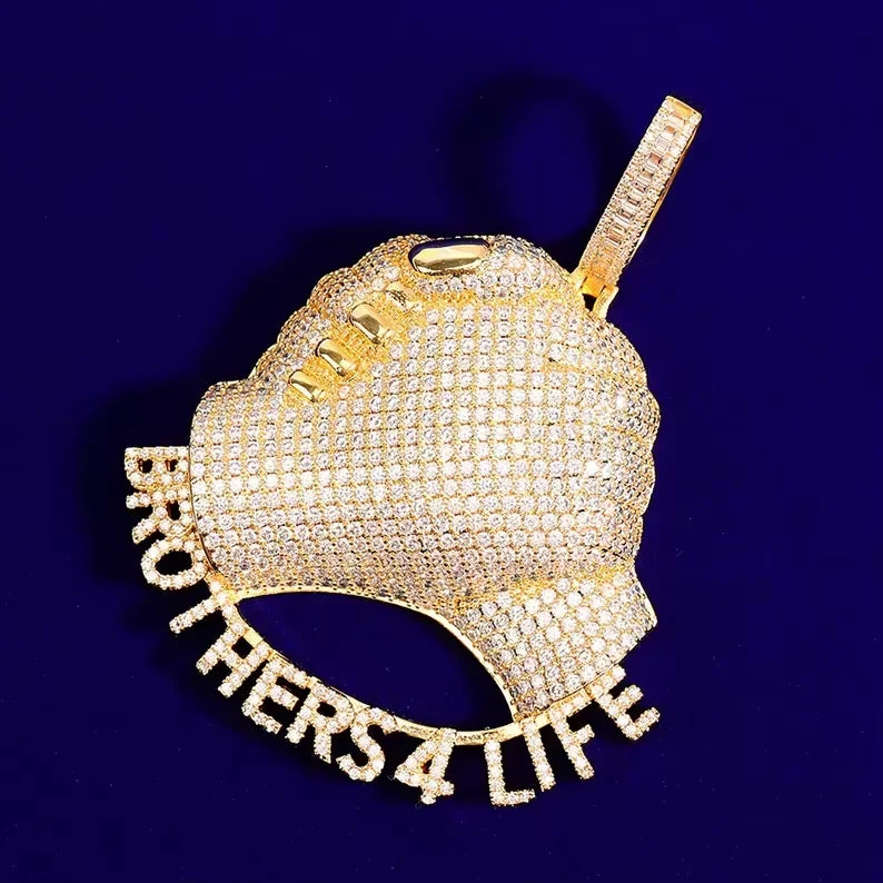 BiG-BOSS Iced Out Brothers 4 Life Moissanite Silver Plated Hip Hop Friendship Pendant for Men Party Occasion