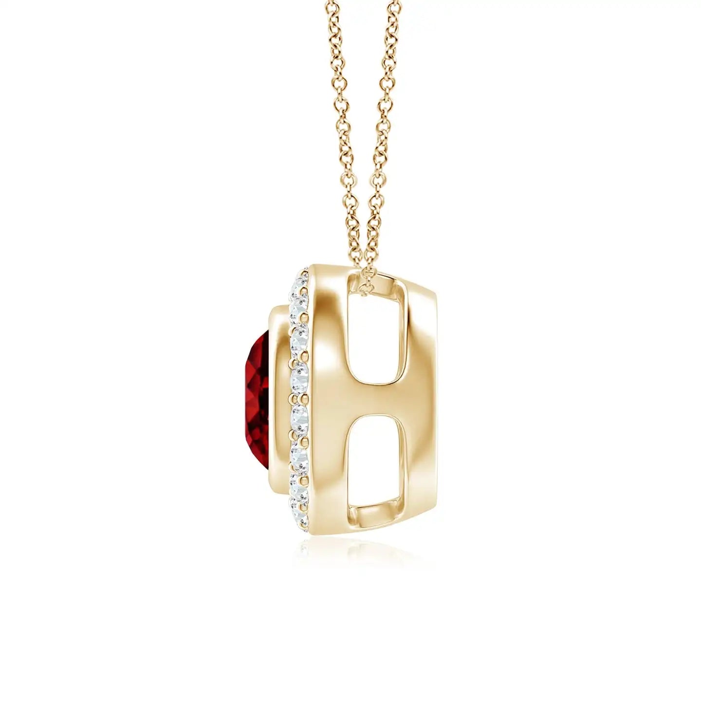 14k 18k Gold Round Cut Bezel-set 0.24ctw Red Ruby Pendant With 0.09ctw Diamond Halo High Quality Handmade Fine Jewelry Pendant