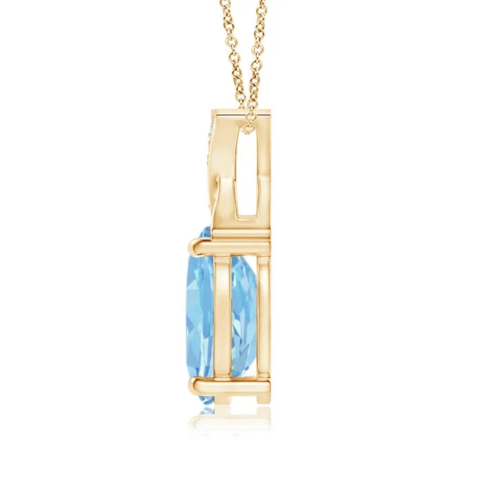 14K Solid Gold Natural Oval Cut Aquamarine "XO" Shape Pendant With Diamonds Inlaid Unisex Fine Jewelry Birthstone Luxury Pendant