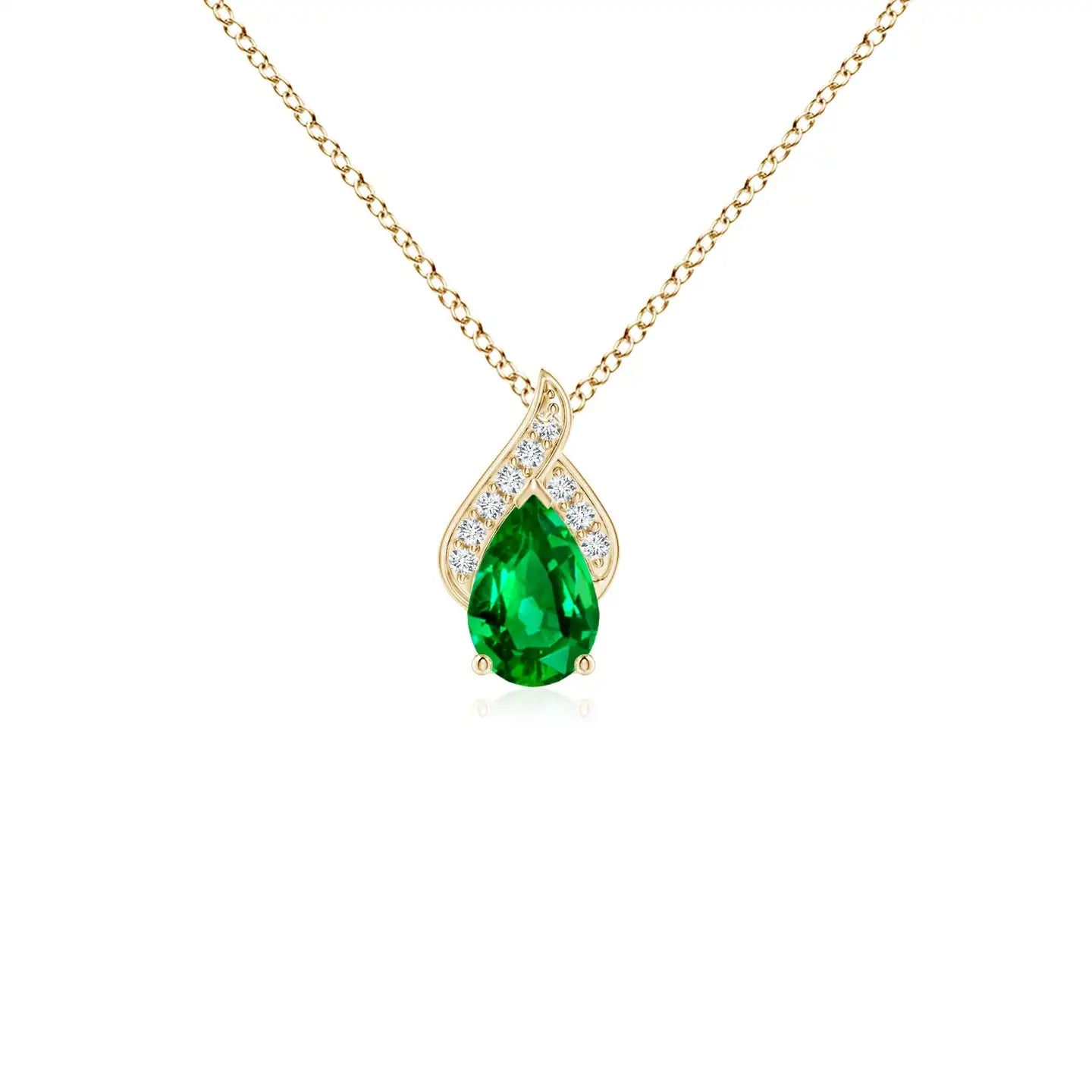 14K Solid Gold Natural Pear-Shaped Emerald Flame Solitaire Pendant Classic Fine Jewellery Wedding Anniversary Party Wear Gift