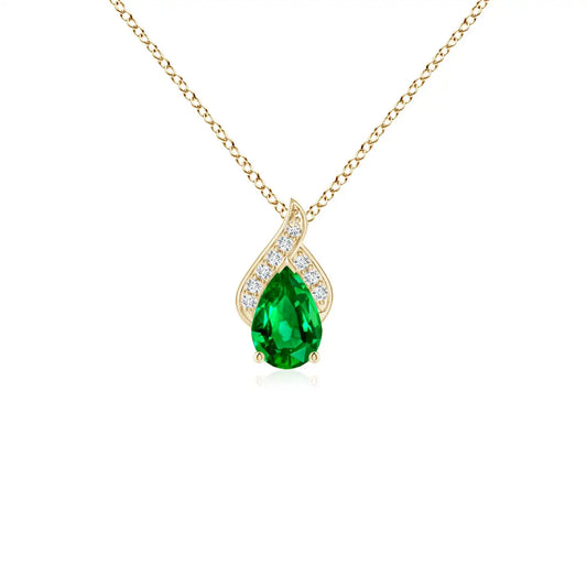 14K Solid Gold Natural Pear-Shaped Emerald Flame Solitaire Pendant Classic Fine Jewellery Wedding Anniversary Party Wear Gift