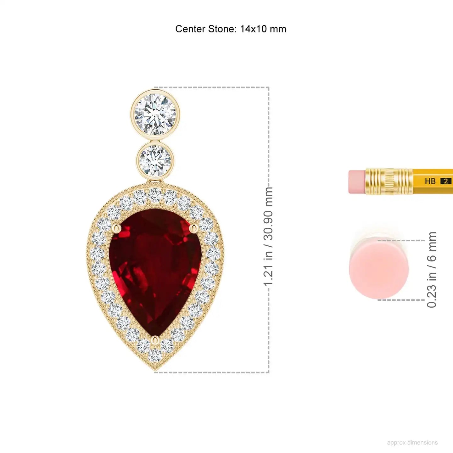 14K Solid Gold Inverted Pear Natural IGI Certified Claw Sett 0.85 Ctw Red Ruby Pendant With 0.21Ct Accented Pave Diamond Pendant