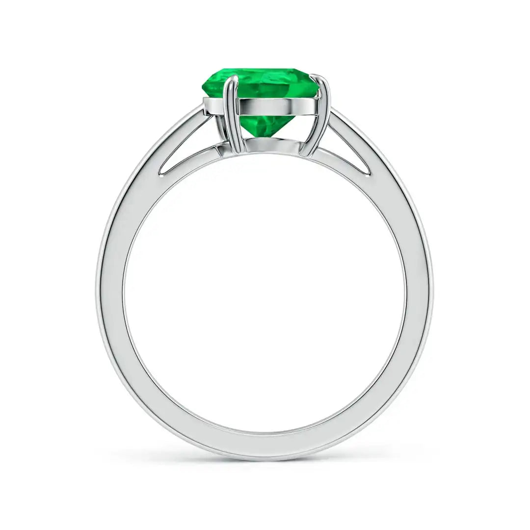 14K Solid Gold Claw-Set Tilted Pear Emerald Solitaire Engagement Ring Handmade Customized Fine Jewelry Wedding