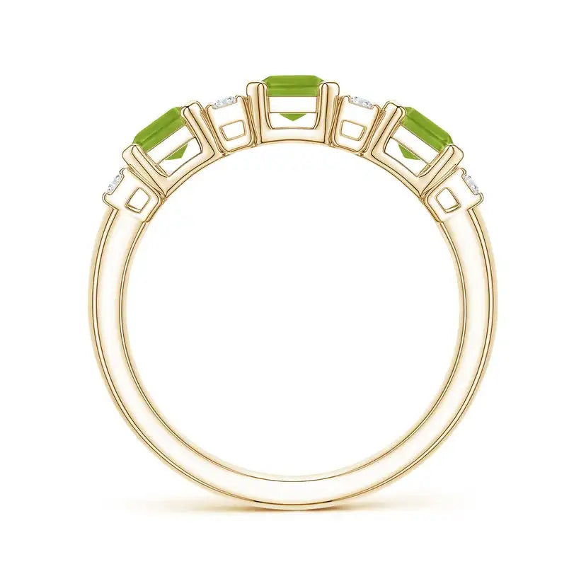 Natural Peridot Gemstone Emerald Shape 6*4 mm Natural Diamonds Halo Fine Jewelry IGI Certified Color 14K Solid Solid Gold Ring