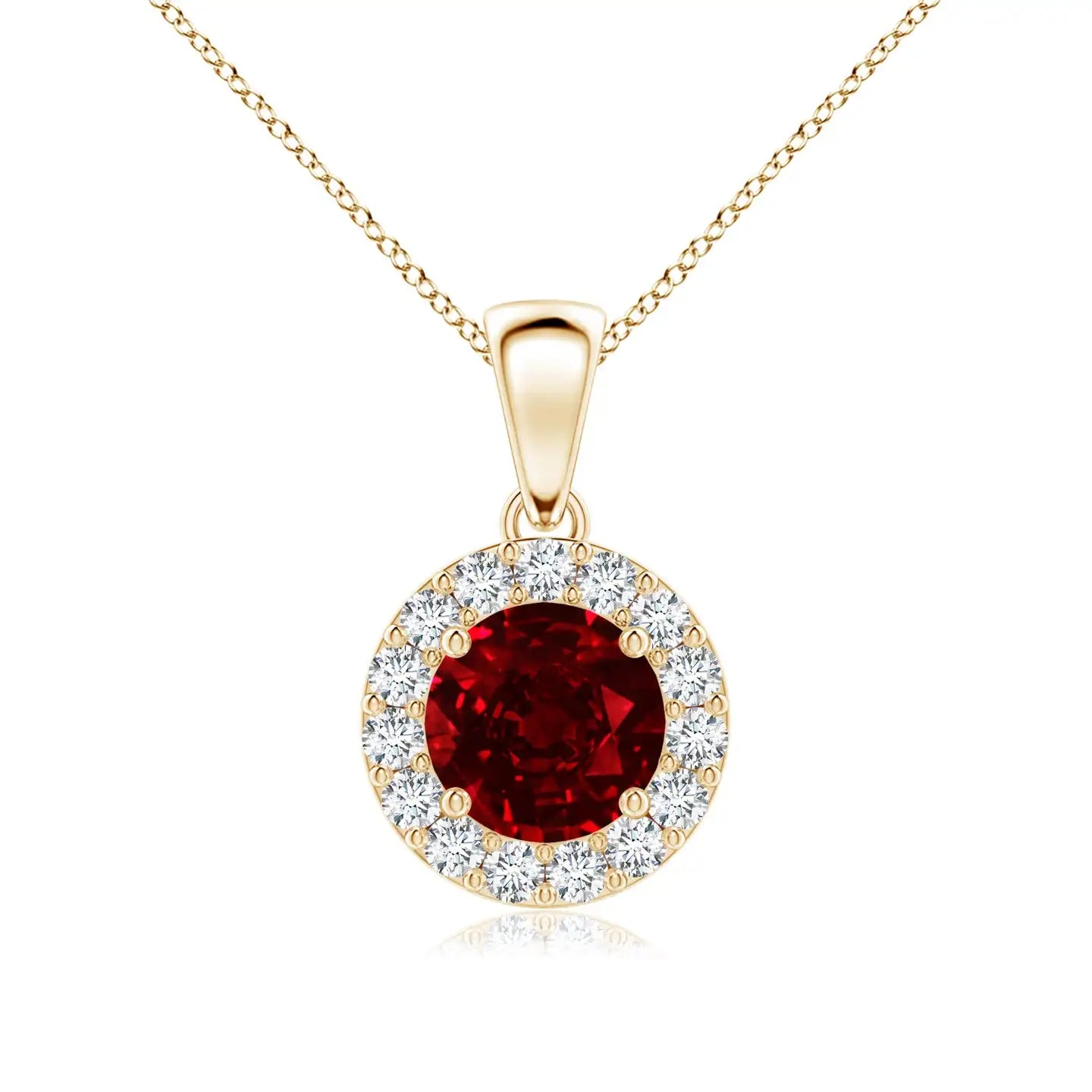 High Quality Natural 6MM Round Cut Ruby Gemstone & Diamond Halo Pendant Casual Every day Wear Unisex IGI Certified Pendant OEM