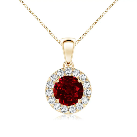 High Quality Natural 6MM Round Cut Ruby Gemstone & Diamond Halo Pendant Casual Every day Wear Unisex IGI Certified Pendant OEM