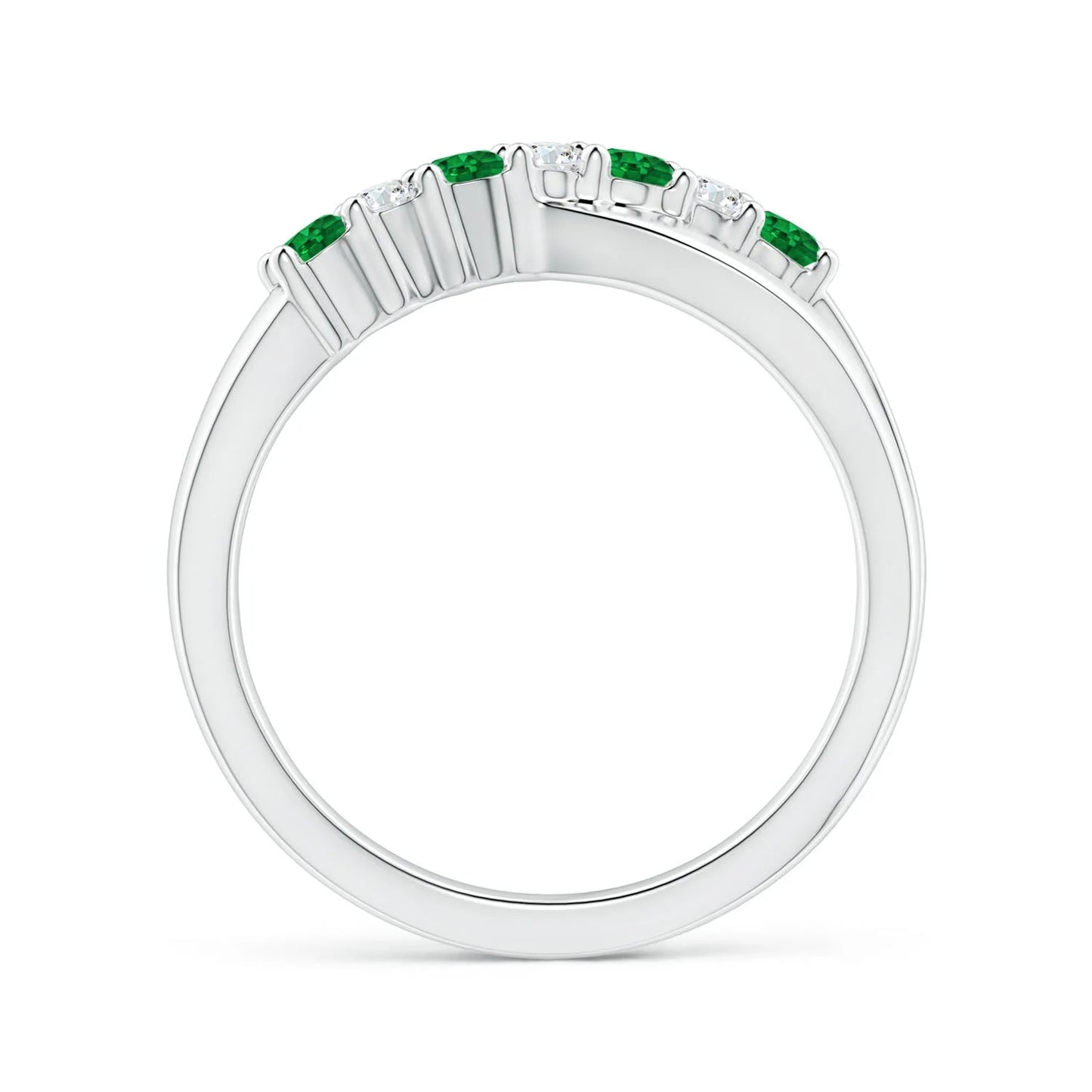 14k Gold 3mm Round Cut Emerald Gemstone & Pave Diamond Crossover Shank Ring Trendy Top Selling Bridal Engagement Ring Wholesale