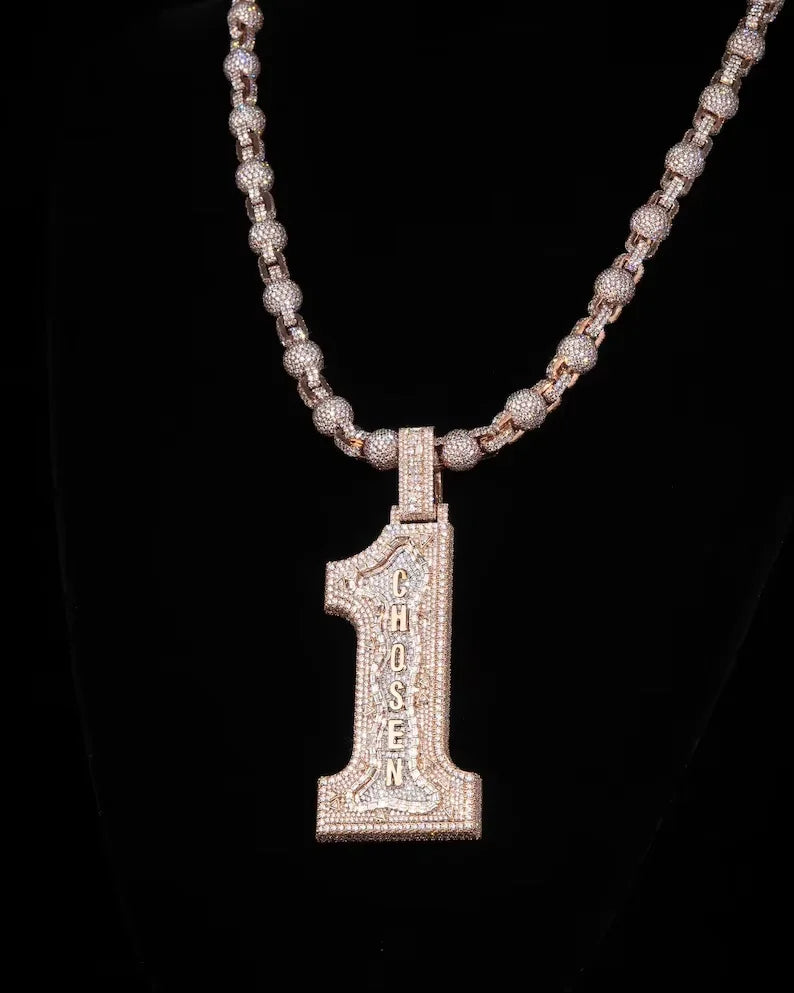 BiG-BOSS Chosen Number One Sterling Silver Plated Luxury Moissanite Hip Hop Pendant for Men's Party Wear