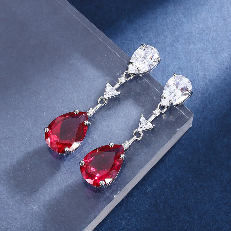 Gemfiori New Luxury Women Tourmaline Pear Fusion Stone Pendant Necklaces Romantic Love Design Valentines Day Fusion Pear Earrings Jewelry