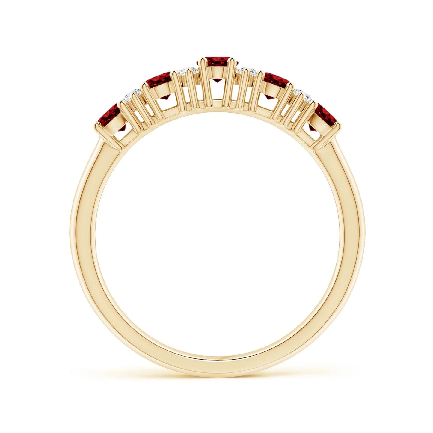 14K Solid Gold Oval Cut Prong Setting Five Ruby Gemstone and Diamond Wedding Ring Fine Jewelry Handmade Half Eternity Ring