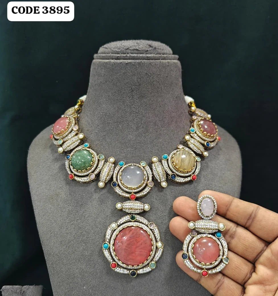 Luxury Multi Stone Statement Necklace Set for Women Bridal Party Wedding Designer Collar Jewelry Gift Collection Set
