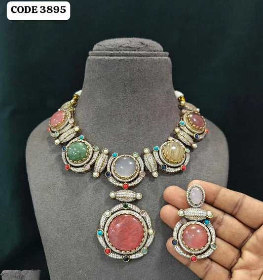 Lakshmi Luxury Multi Stone Statement Necklace Set for Women Bridal Party Wedding Designer Collar Jewelry Gift Collection Set