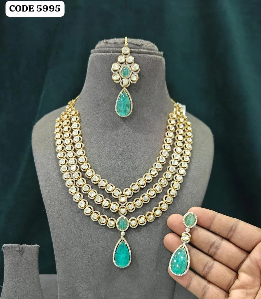 Luxury Kundan Pearl Necklace Set for Women Pink Green Stone Bridal Wedding Party Wear Traditional Indian Jewellery Set For Women