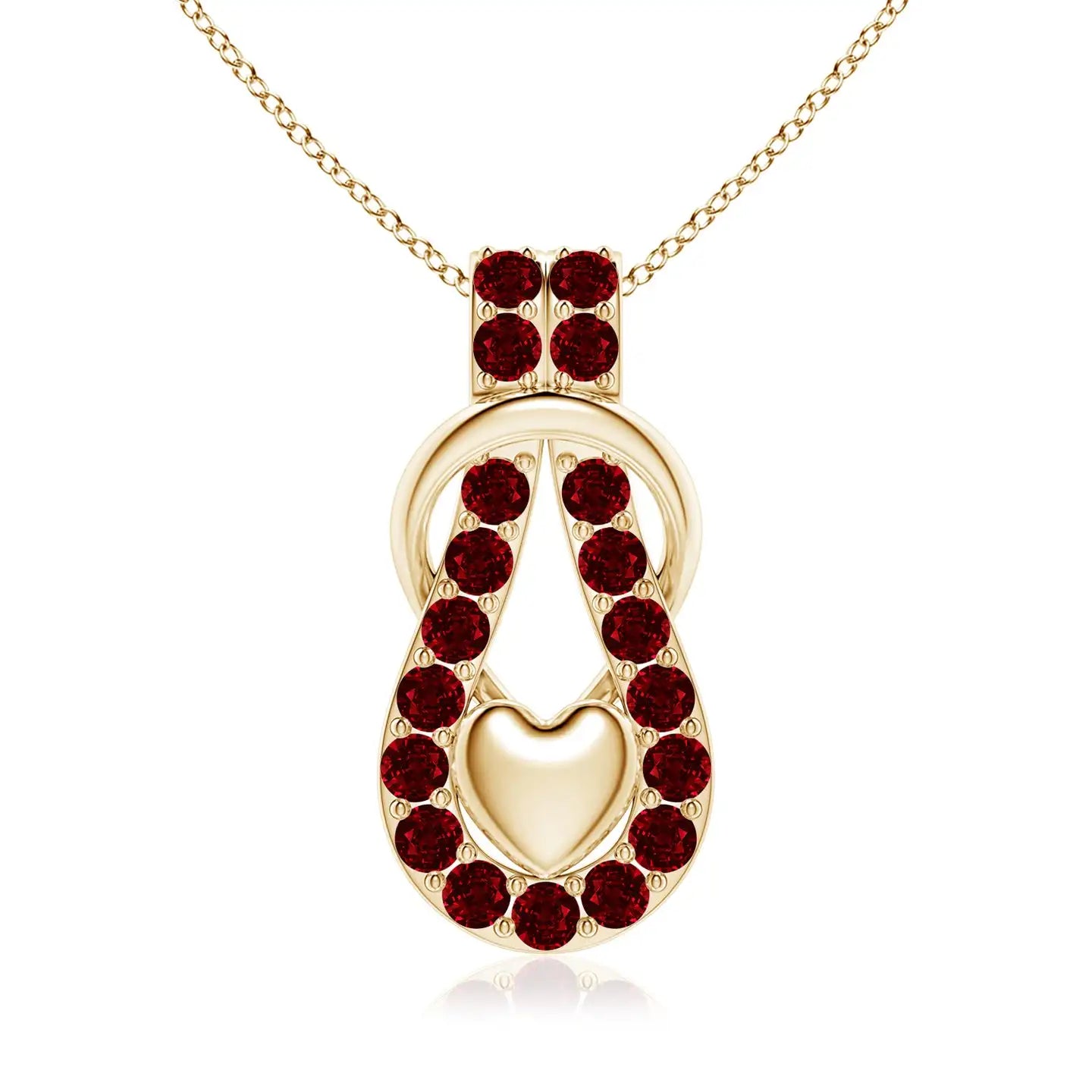14K Gold Natural Multi Round Red Ruby Infinity Knot Pendant With Puffed Heart Beautiful Unisex Party Wear Top Quality Pendant