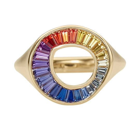 14K Solid Gold Natural Multi Color Rainbow Sapphire Baguette Sphere Ring 2.5mm Band Width 1 Carat Rainbow Sapphire Sphere Rings