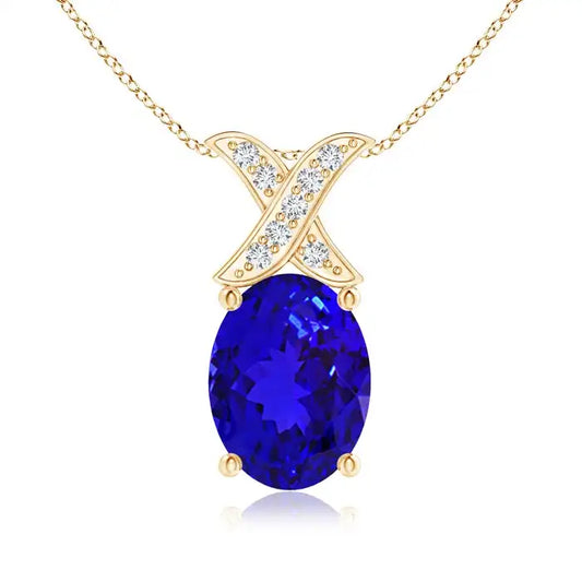 3.04G14K Gold 8x6MM 1.1Ctw Oval Cut Tanzanite "XO" Shape Pendant With Pave Sett Diamonds Unisex Fine Jewelry Luxury Pendant OEM