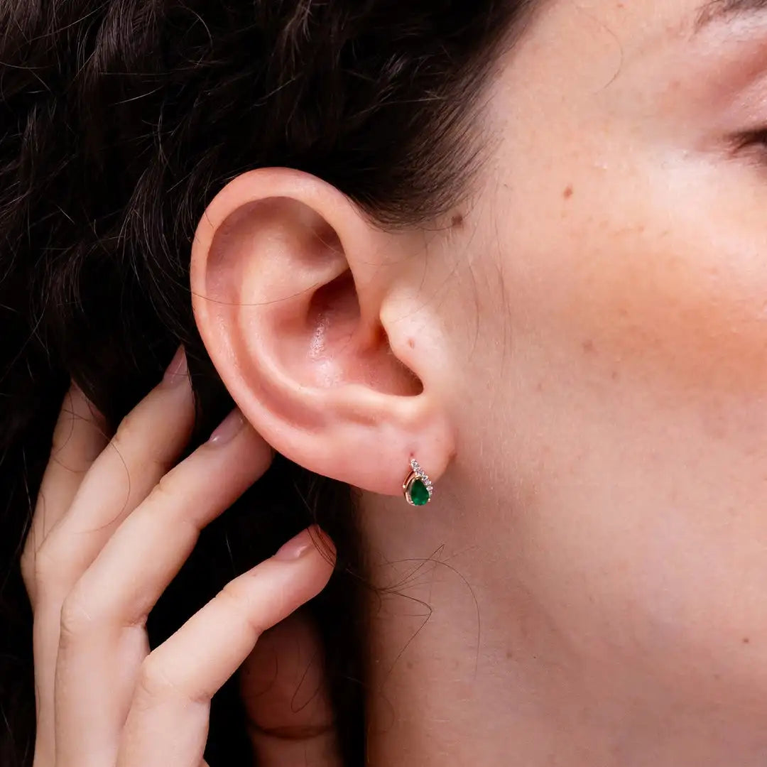AAA Emerald Diamond Earrings 14k White Gold Pear Cut Studs Earrings Fine Jewelry Gift for Women Anniversary Wedding Earrings