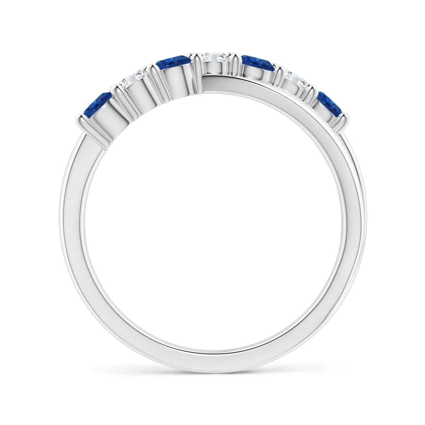 14K/18K Gold Natural Round Cut Blue Sapphire & White Diamond Ladies Crossover Shank Engagement Ring Custom Handmade Fine Jewelry