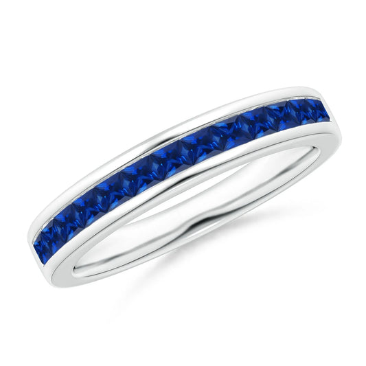 Hot Sale Gorgeous Channel Set Natural Blue Sapphire Precious Gemstone Half Eternity Band Ring Pure 14K Yellow Gold Fine Jewelry