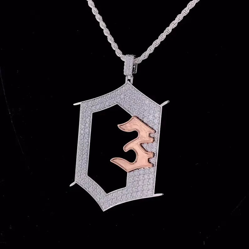 BiG-BOSS Iced Out Frame Pendant Silver and Rose Gold Tone Abstract Design Hip Hop Jewellery for Men and Women