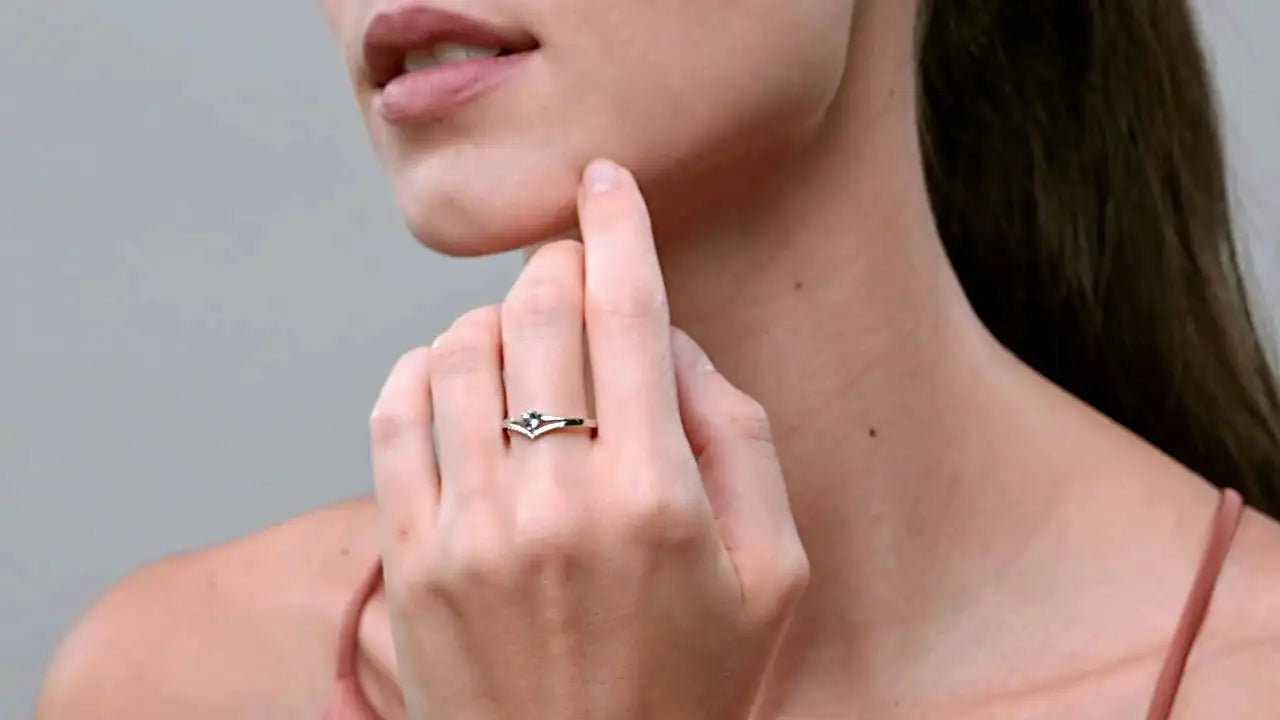 Top Quality Natural Heart Cut Aquamarine Gemstone With Pave Diamond Chevron Band Ring 14K Custom Handmade Wedding Ring For Her