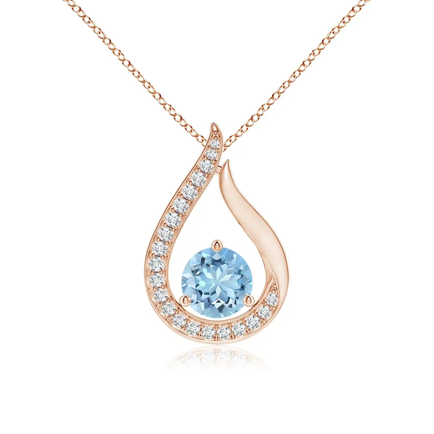 14K Pure Gold IGI Certified IGI Certified Natural 6MM Round Cut 0.75Ctw Floating Aquamarine Tulip Handmade Pendant with Diamonds