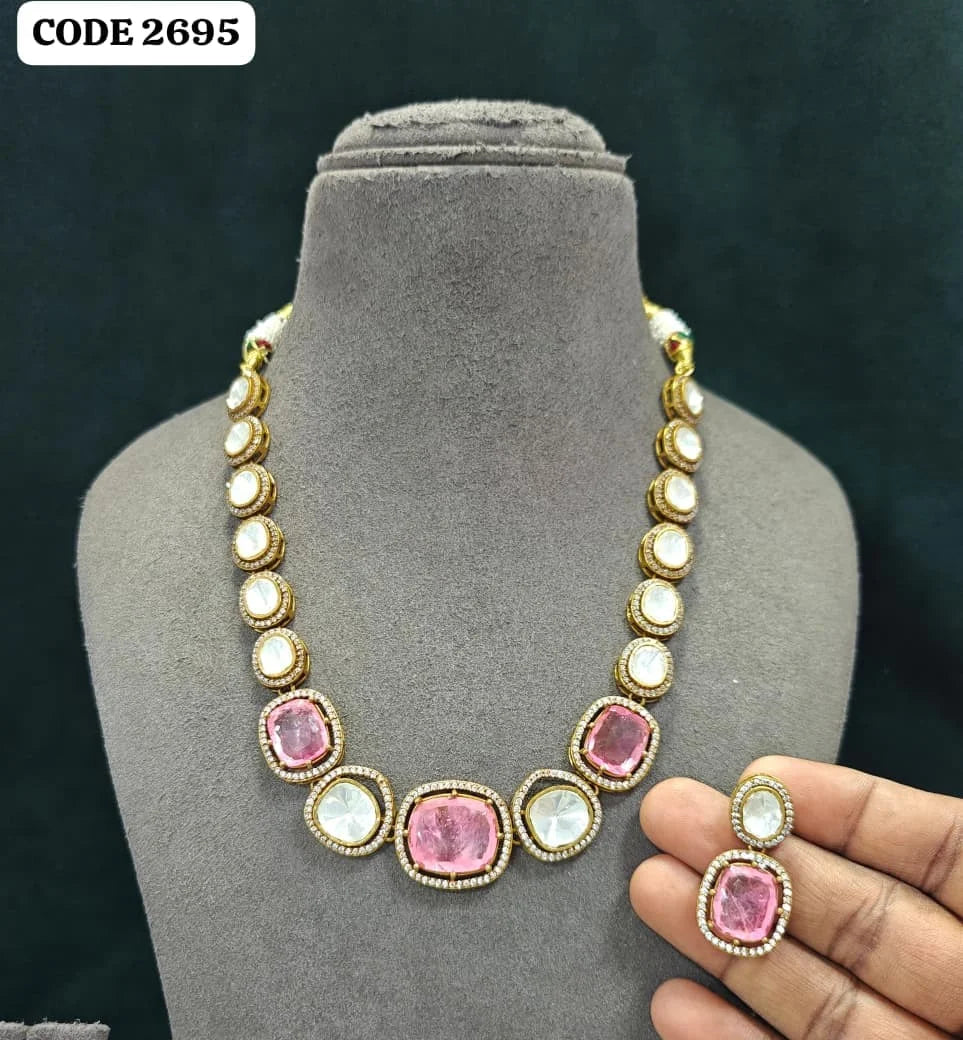 Elegant Royal Purple Cushion Cut Heritage Necklace Set Traditional Wedding Jewelry Statement Necklace Premium Designer Set