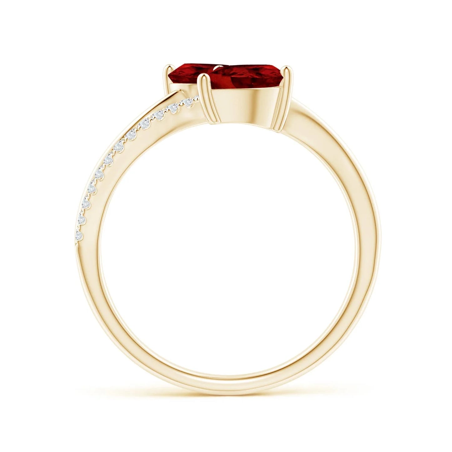 14K Solid Gold Pear-Cut Natural Red Garnet Gemstone Two-Stone Bypass Ring Top Quality Garnet With Pave Diamond Dual Shank Ring