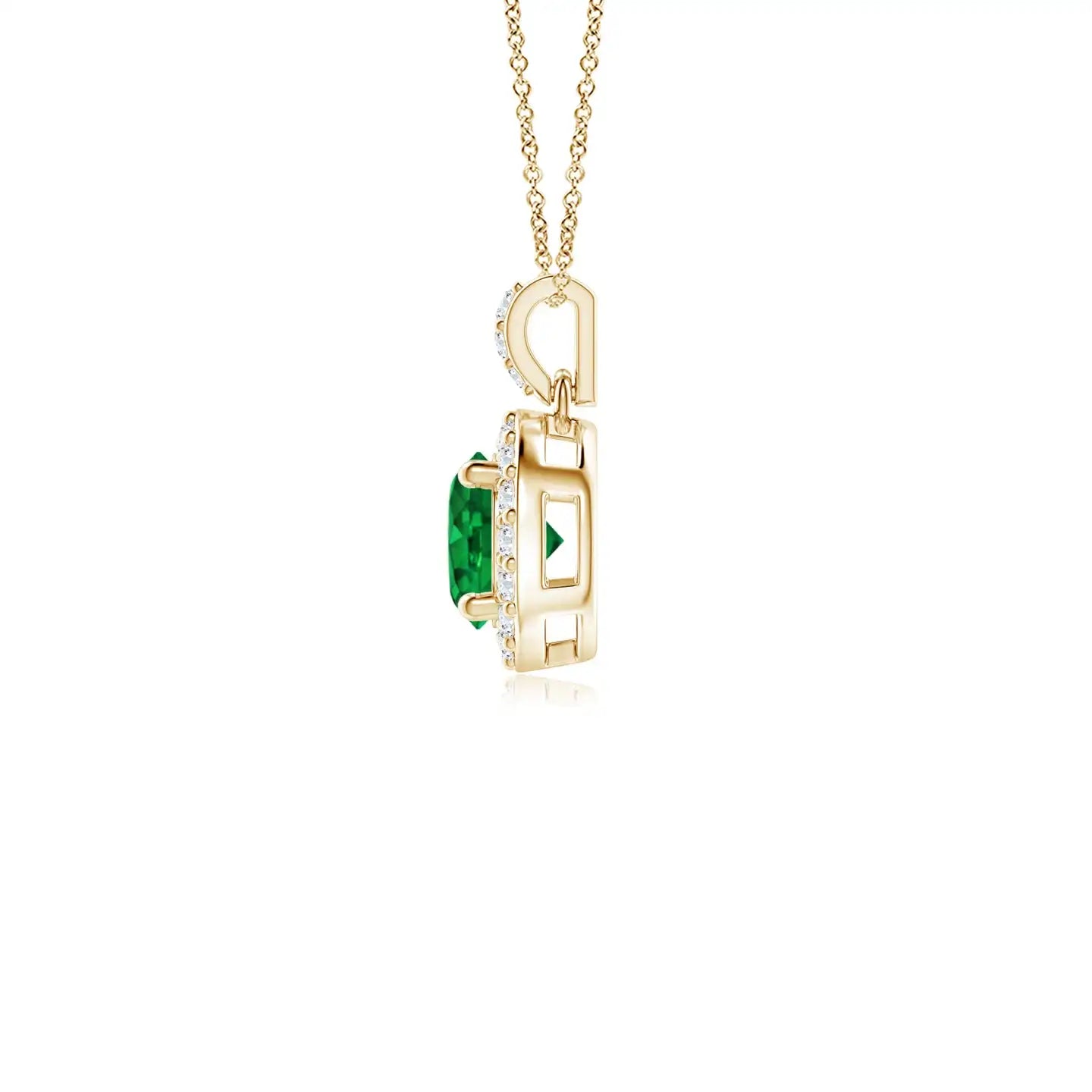 14K Solid Gold Natural Emerald Round Dangle Pendant With Diamond Halo Classic Fine Jewellery Anniversary Gift For Her 2026