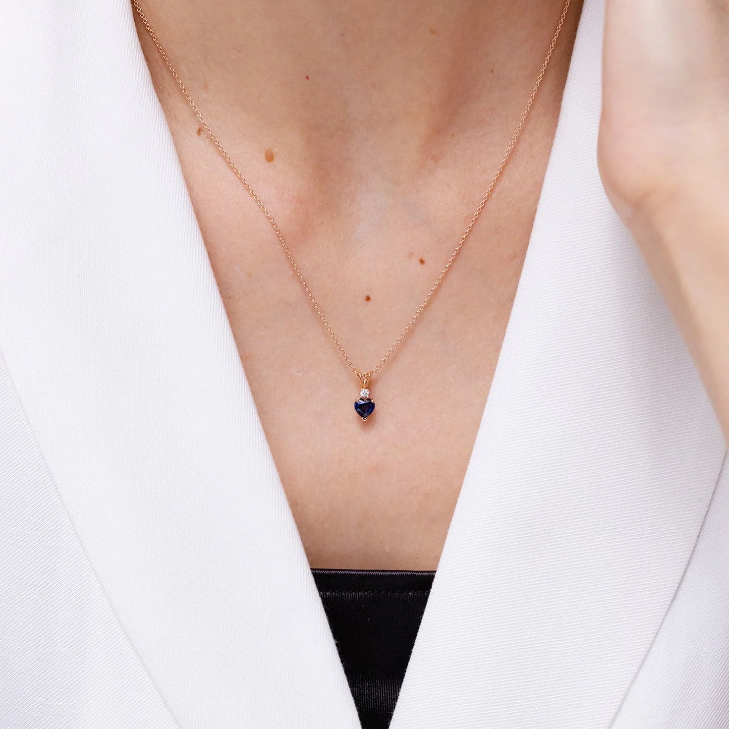 2026 New Arrival 14K 18K Gold Heart-Cut Natural 0.4Ct Blue Sapphire Pendant Link Chain Necklace With 0.04Ct Diamond Gift For Her