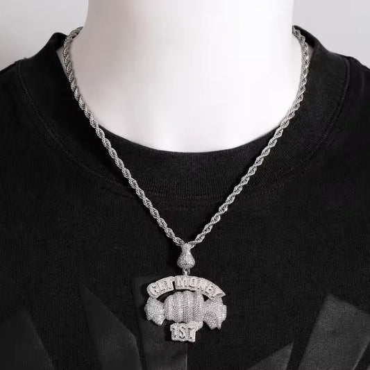 BiG-BOSS 925 Silver Get Money Pendant Necklace for Men Iced Out Moissanite Hip Hop Statement Jewellery