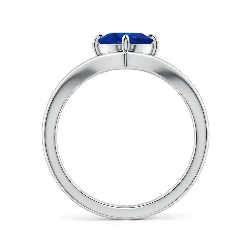 14K Solid Gold Solitaire Oval Blue Sapphire V-Shaped Engagement Ring Handmade Customized Fine Jewelry Wedding