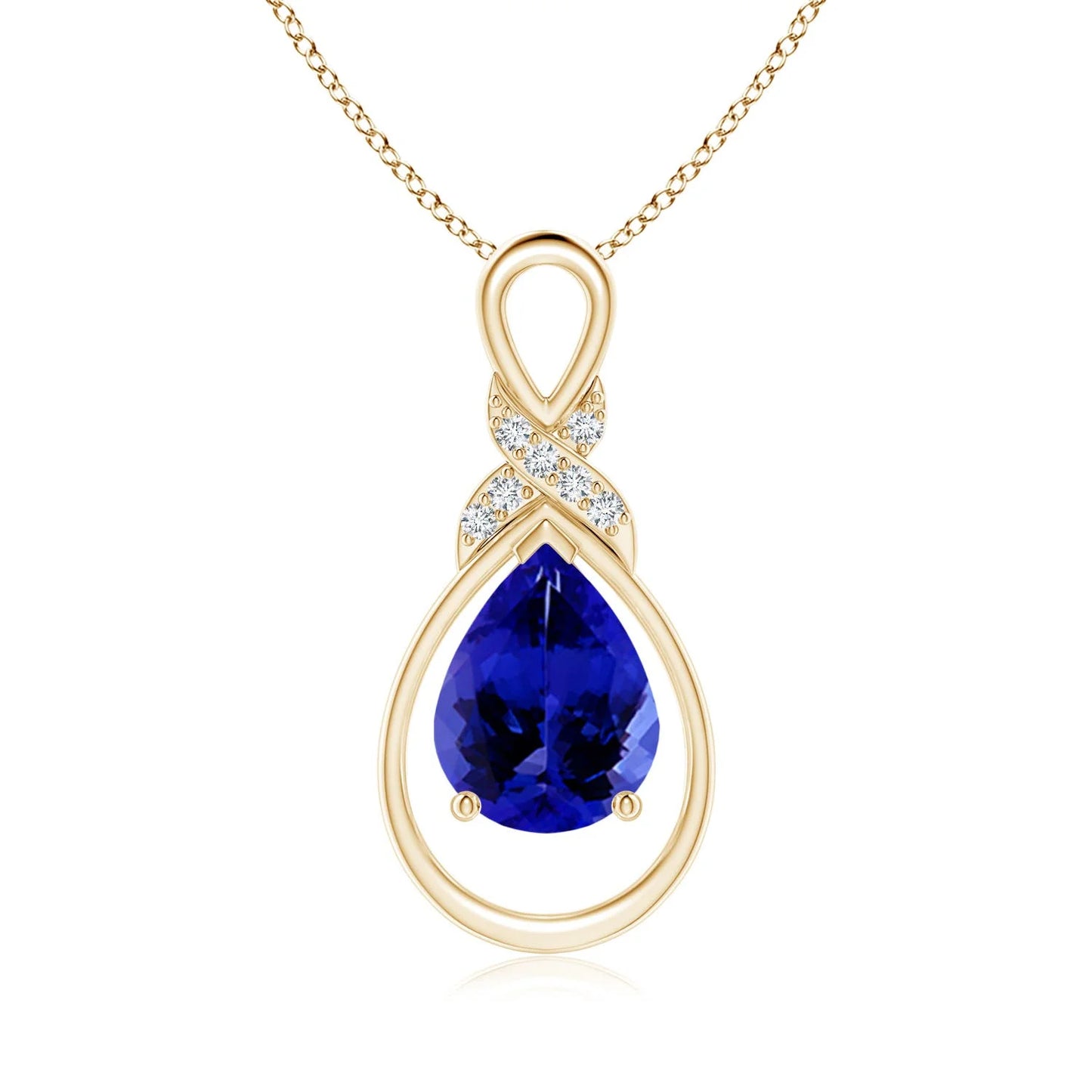 Top Quality Handmade Luxury Gemstone & Diamond Pendant 14K 18K Gold Natural Pear Tanzanite Infinity Pendant With Diamond X Motif