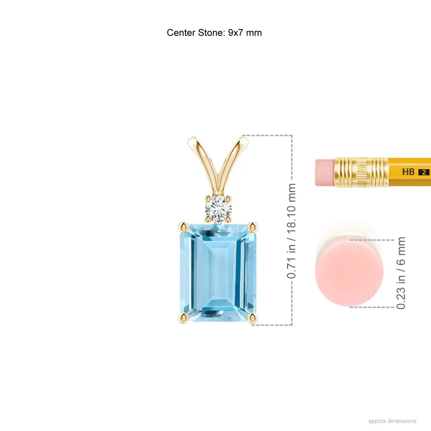 High Quality Top Selling Fine Jewelry Pendant 14K Gold 9*7MM 2.25Ct Emerald-Cut Aquamarine Solitaire Pendant with 0.07Ct Diamond