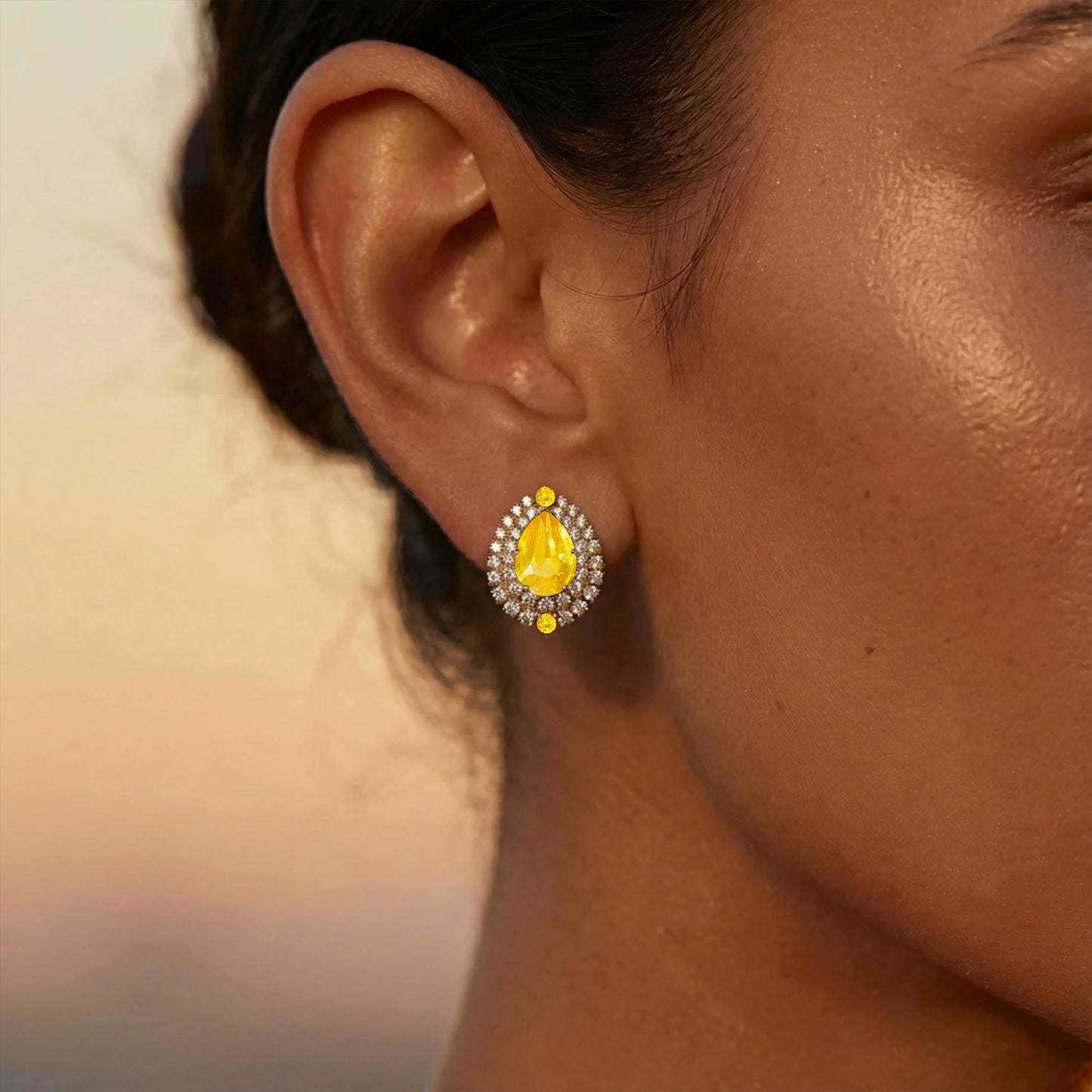 Fine Jewelry Lab Grown Yellow Sapphire Gemstone Diamonds Solitaire Ear Studs 14K Solid Gold Cute Minimalist Gold Stud Earrings