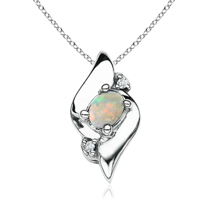 2026 14K Pure Gold Natural Oval Cut Opal Shell Style Pendant With Diamond Classic Handmade Fine Jewelry Anniversary Gift For Her