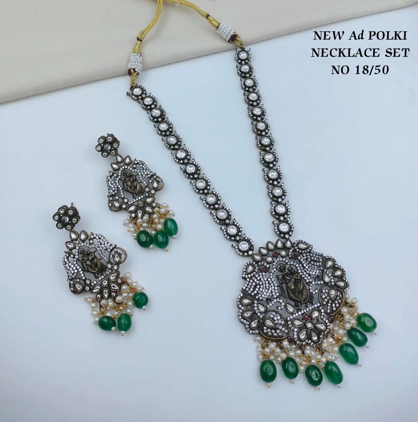 Luxury Ethnic Wedding Brass CZ Oxidized AD Temple Necklace Set Matching Earrings Traditional Goddess Pendant Antique Silver