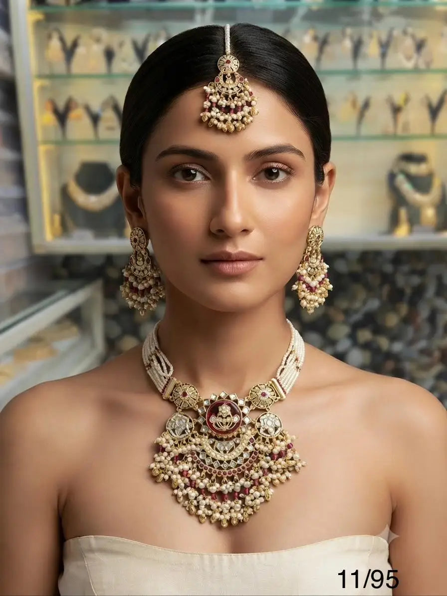 Luxury White Pearl Polki Necklace Set for Women, Premium Bridal Wedding Jewellery Set, Designer Traditional Statement Necklace