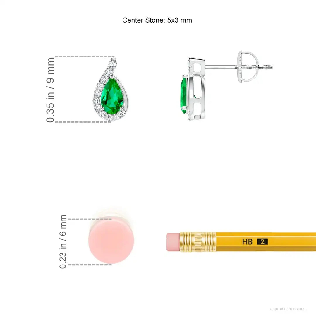 AAA Emerald Diamond Earrings 14k White Gold Pear Cut Studs Earrings Fine Jewelry Gift for Women Anniversary Wedding Earrings