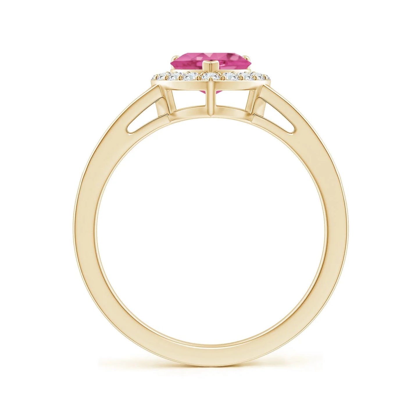 14K Pure Gold Heart-Cut Natural Pink Sapphire Halo Engagement Ring with Accents Diamond Luxury Romantic Bridal Engagement Ring
