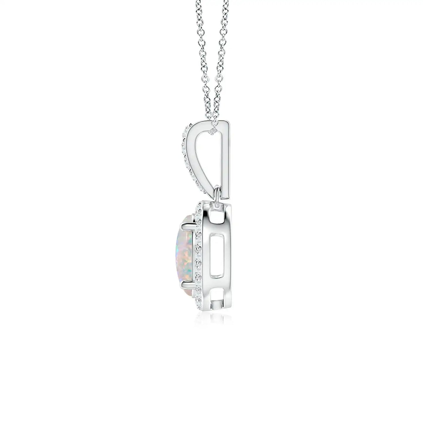 14K Pure Gold Vintage Style Geometric Oval Shape Opal With Diamond Halo Pendant 2026 Latest Luxury Pendant Link Chain Necklace