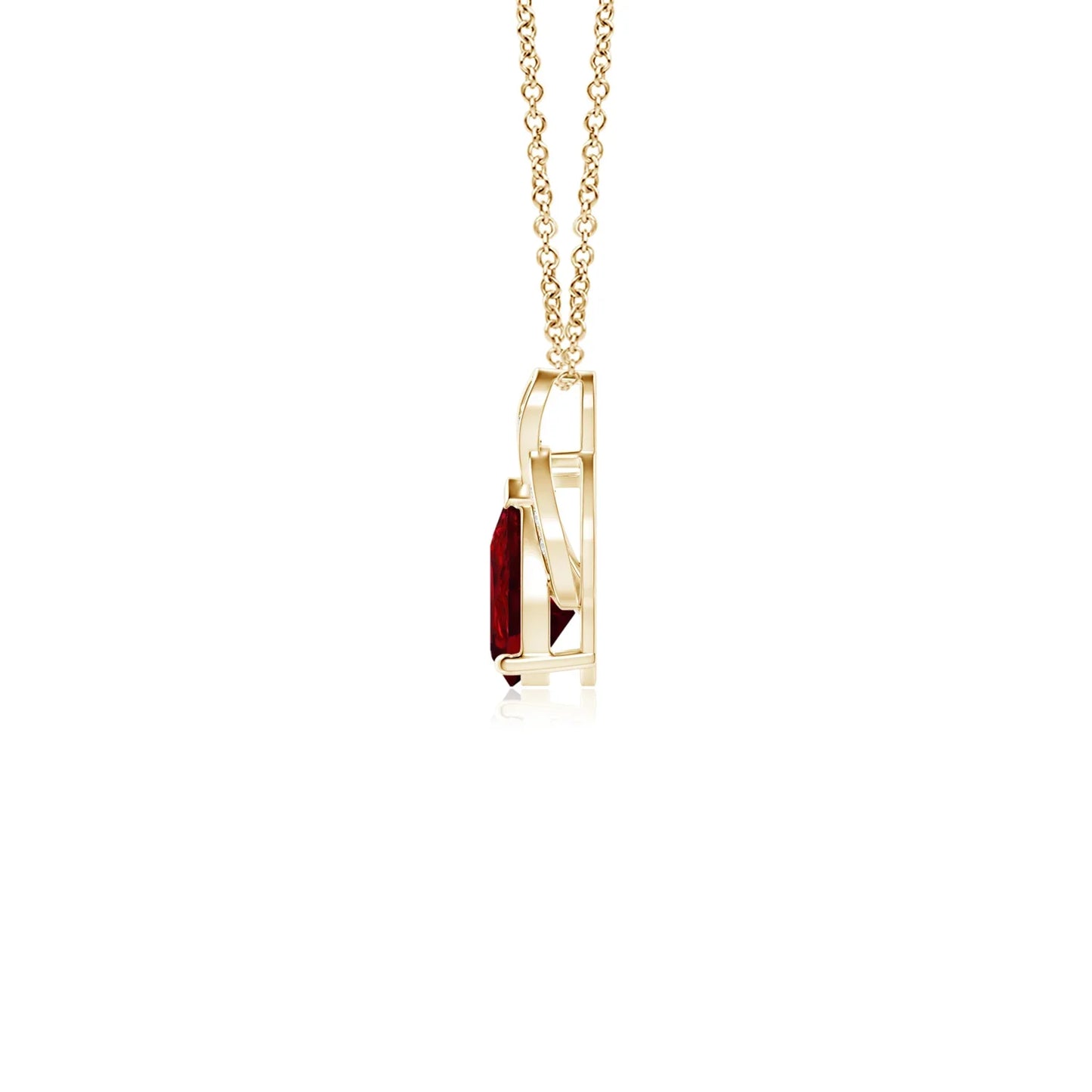 14K Solid Gold Solitaire Pear-Cut Natural Red Ruby Gemstone With Round Diamond Flame Design Pendant Unique Fine Jewelry Necklace