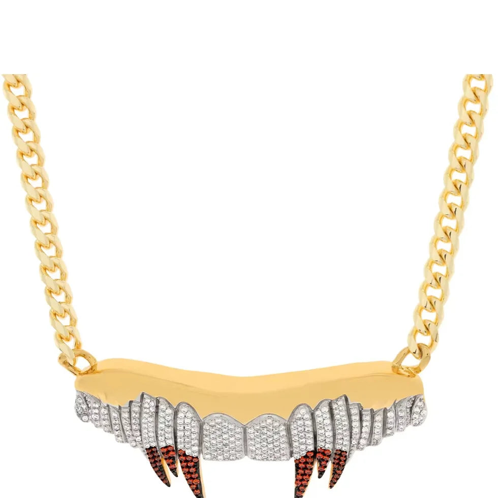 BiG-BOSS 925 Sterling Silver Vampire Fang Pendant with Moissanite Bezel Setting Detail for Men Hip Hop Luxury Party Statement Necklace