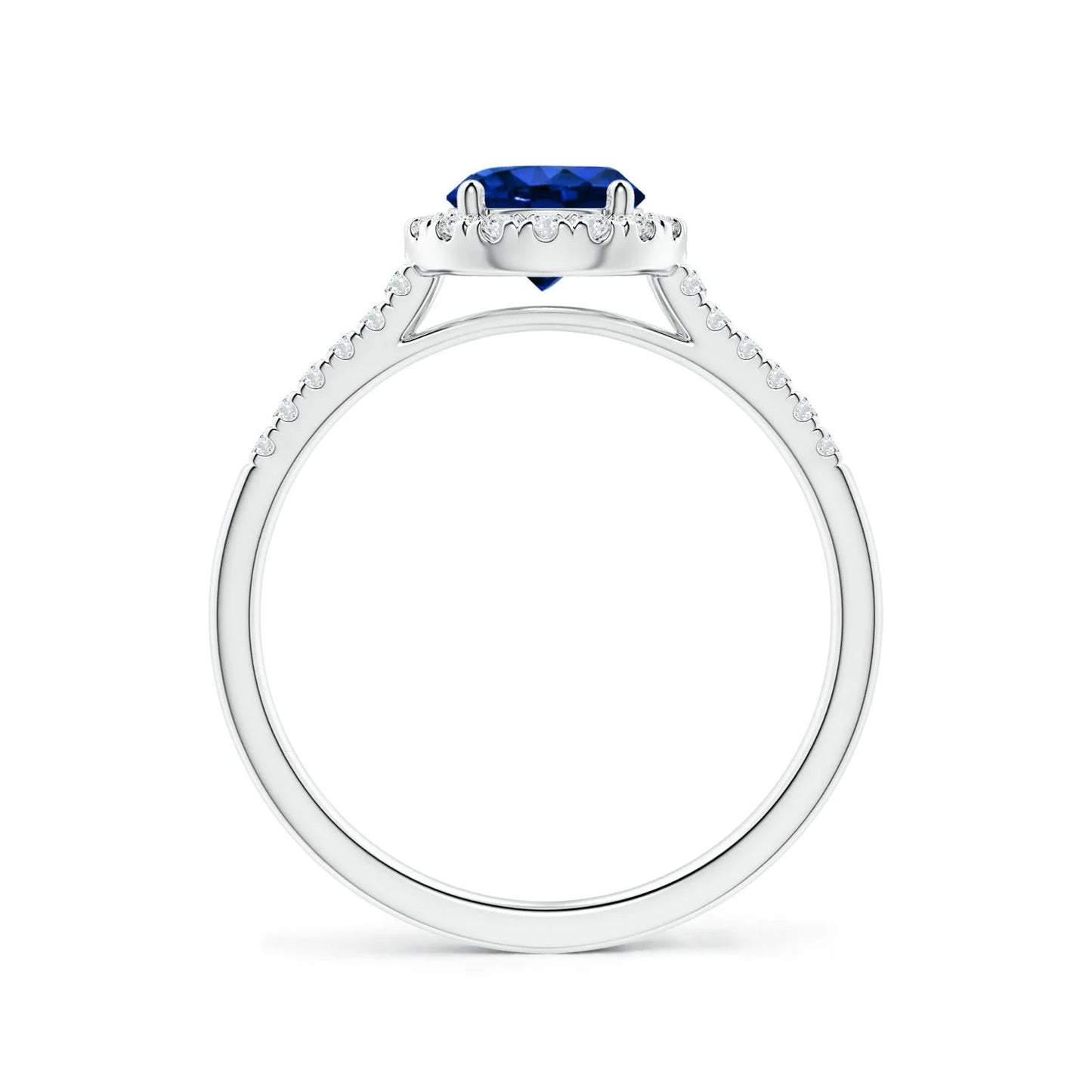 14K Gold Classic 6MM Round Cut 1.10Cts Blue Sapphire & 0.1Ct Diamond Halo Engagement Ring Customized Handmade Fine Jewelry Ring