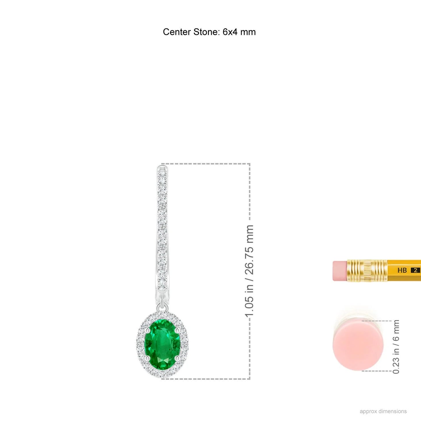 14KT Solid Gold Natural Emerald Diamond Drop Hoop Earrings, Oval Emerald Halo Fine Jewelry Luxury Bridal Earrings Gift for Her